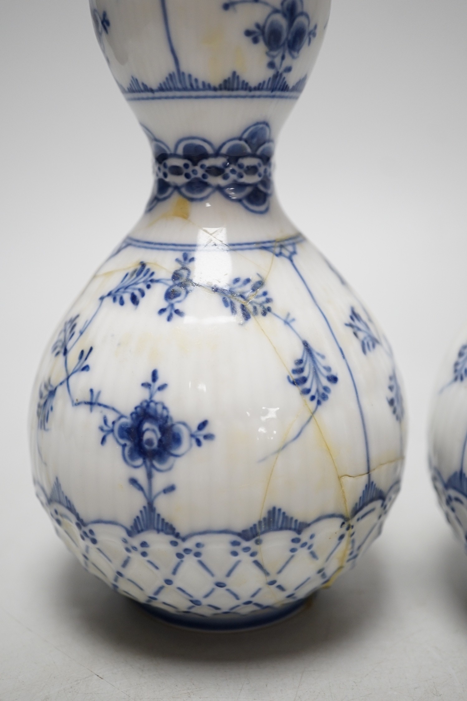 A pair of Royal Copenhagen onion pattern vases, 17cm